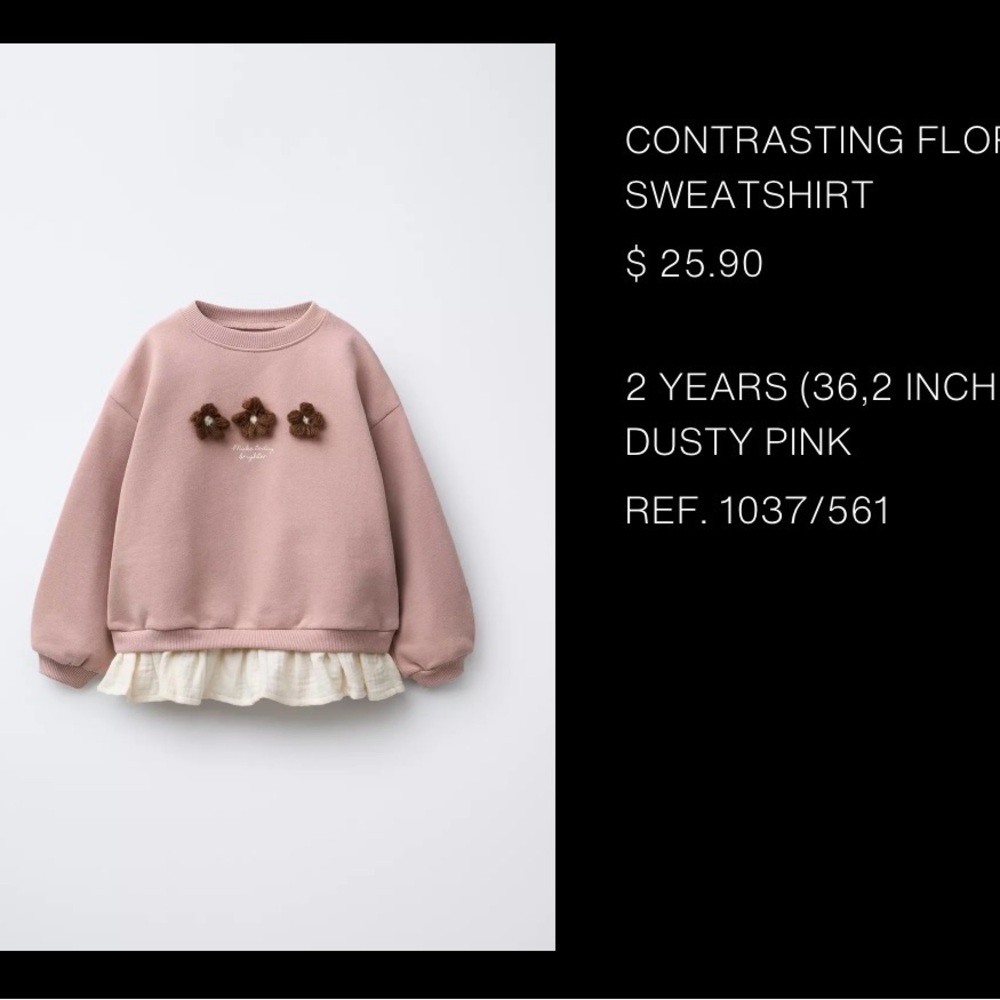 Zara Pink Floral Kids Sweatshirt - New
